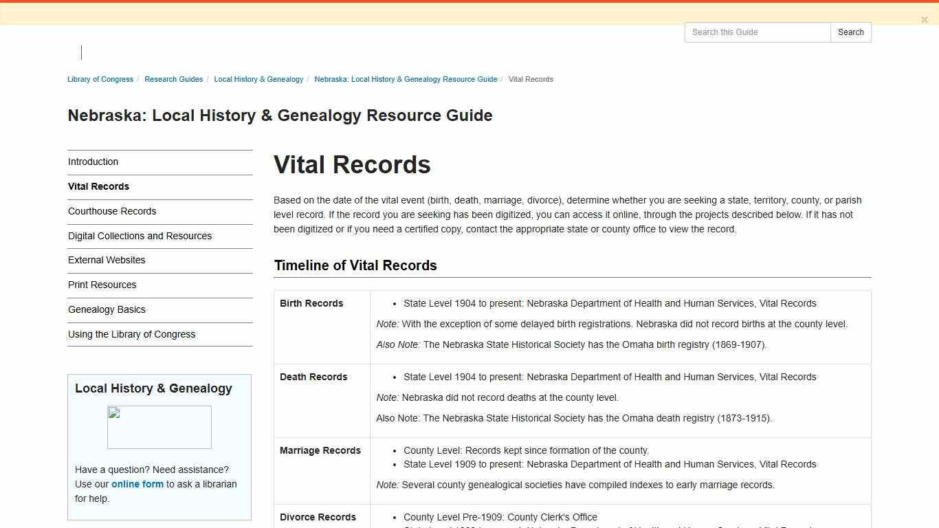 Vital Records - Nebraska: Local History & Genealogy Resource Guide - Research Guides at Library of Congress