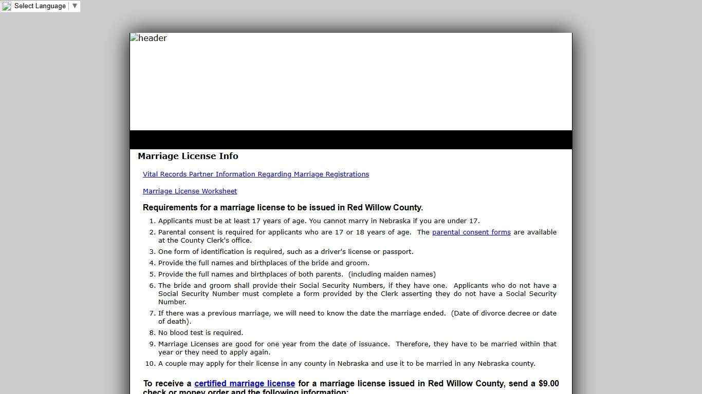 Red Willow County Marriage License Info